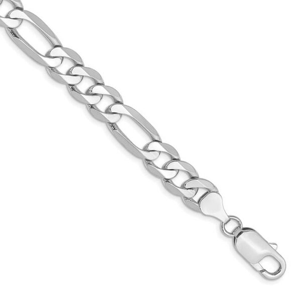 5.5mm 14k White Gold Solid Flat Figaro Chain Necklace, 26 Inch - Picture 1 of 7
